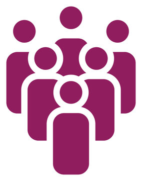 Purple team icon representing a group of people, community symbol for business leadership, vector crowd illustration
