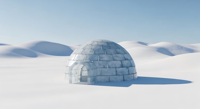 Igloo House in Arctic Winter Landscape with Clean White Snow