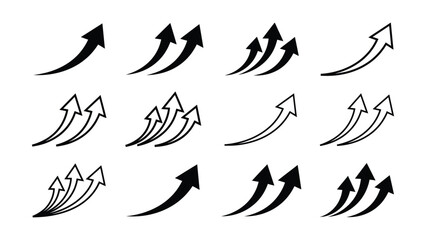 Fototapeta premium Set of directional arrows showing various upward movement styles with curves