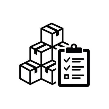 Inventory count icon with stacked cartons and clipboard checklist for warehouse stocktaking and stock control