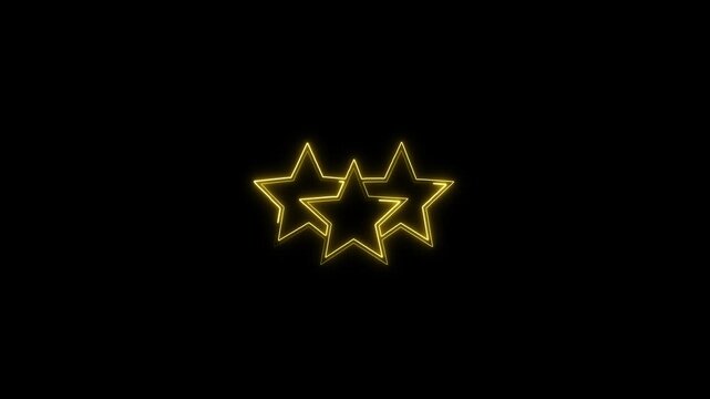 Glowing yellow neon star line art icon animation flickering over a black background. Ideal for ratings, rewards, reviews, and luxury ranking UI motion design.