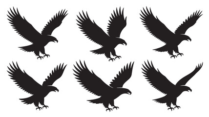 Fototapeta premium Majestic eagle silhouettes shown in various flying positions for this professional vector graphic illustration design project requiring high quality shapes