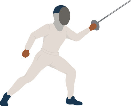 Fencer Lunging with Sword Illustration