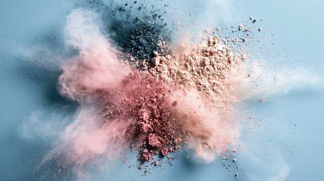 Dynamic  background of pink and blue cosmetic powder splashing.