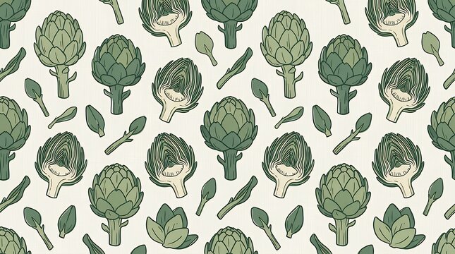 Hand drawn organic artichoke seamlesspattern in a minimal flat aesthetic for modern kitchen textiles and culinary packaging artichoke seamless pattern hand drawn vegetable pattern organic