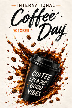 Coffee splash from cup on International Coffee Day