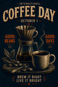 International Coffee Day poster with Chemex and mug