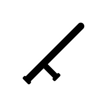 Black Baton Icon, Police Weapon Symbol, Security Club Vector, Law Enforcement Tool