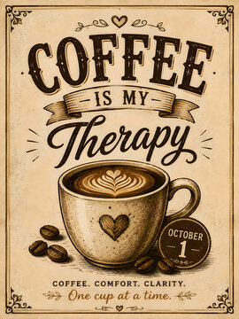 Coffee cup with heart design and therapy text