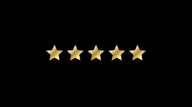 Animated gold star rating system with alpha channel for customer reviews and satisfaction