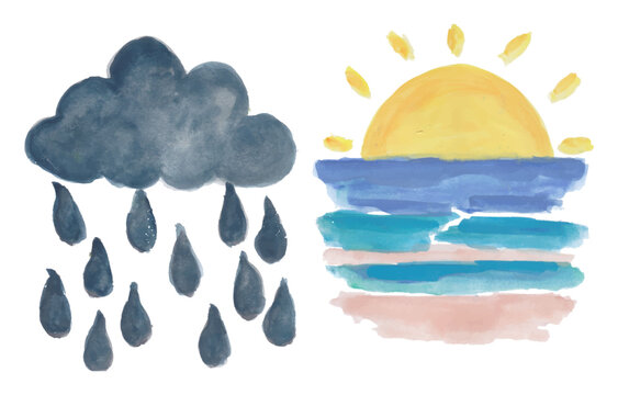 Weather and Seaside Watercolor Elements Set