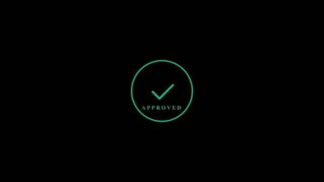 Animated green checkmark with approved text in a circle isolated on transparent background