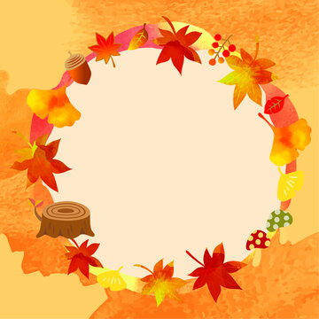 秋　紅葉の水彩背景イラスト