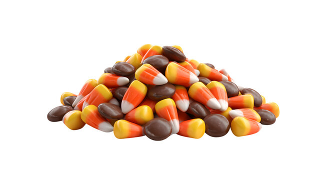 Pile of candy corn and chocolate candies treats