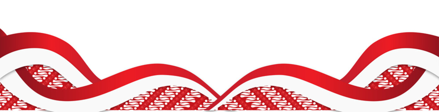 Abstract Red and White Wavy Ribbon Border with Traditional Folk Ornament Pattern for Cultural Event Marketing and Graphic Design Background