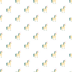 Fototapeta premium Cute unicorns creating a seamless fantasy pattern repeating on a white background