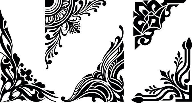 Collection of ornate corner flourishes and decorative vintage frames for elegant page borders and graphic design