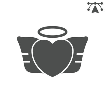 Heart with angel wings solid icon, saint valentine day concept. Vector graphics. Angelic love, heart shape sign and editable stroke, glyph style icon for mobile or web design.