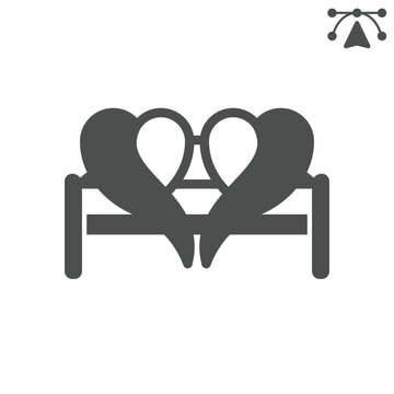Hearts on a bench solid icon, romance concept. Vector graphics. Romantic meeting sign and editable stroke, glyph style icon for mobile or web design.