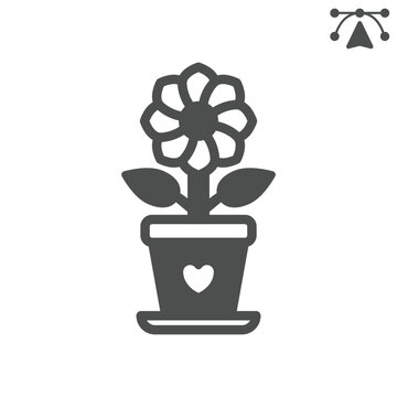 Flower in a pot solid icon, floral concept. Vector graphics. Blooming plant of love, flowerpot sign and editable stroke, glyph style icon for mobile or web design.