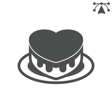 Heart shaped cake solid icon, saint valentine day concept. Vector graphics. Cake on plate, sweets sign and editable stroke, glyph style icon for mobile or web design.