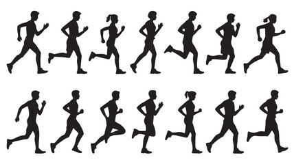 Obraz premium Running silhouettes collection featuring diverse athletes in motion displayed as a professional vector graphic set for dynamic sport design projects