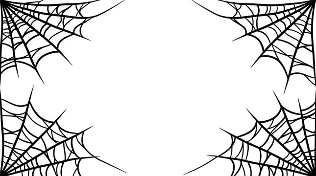 Four Corner Black Spider Web Frame Vector Illustration Isolated on Plain White Background for Halloween