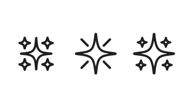 Sparkle vector illustration set featuring clean minimalist line art shapes for modern digital UI designs and simple graphic interface symbols