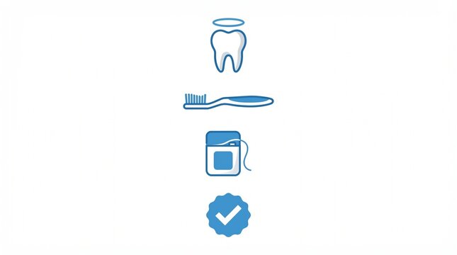 Dental care icons with tooth cross, toothbrush, floss, check mark, oral hygiene health graphic illustration design.
