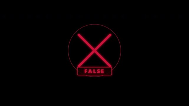 Bold red X mark shaking with false stamp on transparent background for error alert