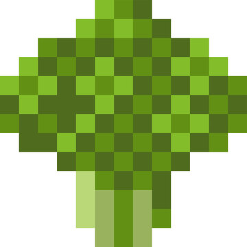 Broccoli vegetable icon or emoticon in a video game sprite pixel art style. 