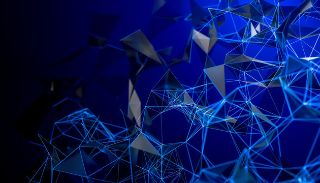 3D Blue Abstract Data Network Geometric Background