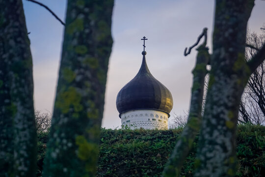 Orthodox dome seen through the trees