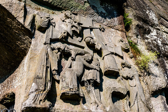 The Externsteine rock features a biblical descent from the cross