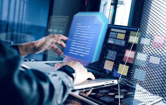 Business and work development with management system terminology.automation checking  with electronic documents