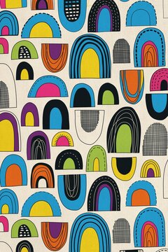 Colourful abstract geometric arch pattern background with nobody