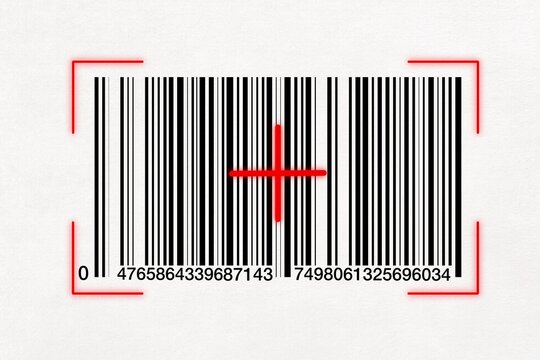 Close up of a barcode being scanned by a red laser reader