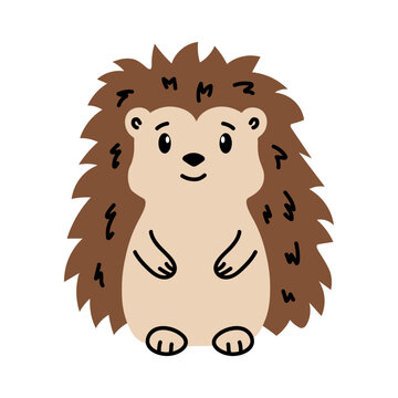 Cartoon hedgehog character standing cutout design for forest animal print sticker poster card emblem badge template