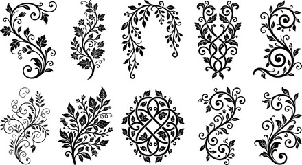 Set of floral decorative elements and vintage swirls for design © Arko