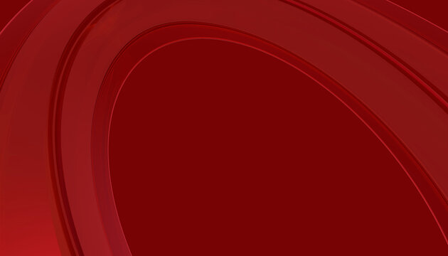 Abstract red background with curved glass rings and copy space