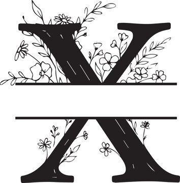 Split Letter X Flower Monogram Decorative Design