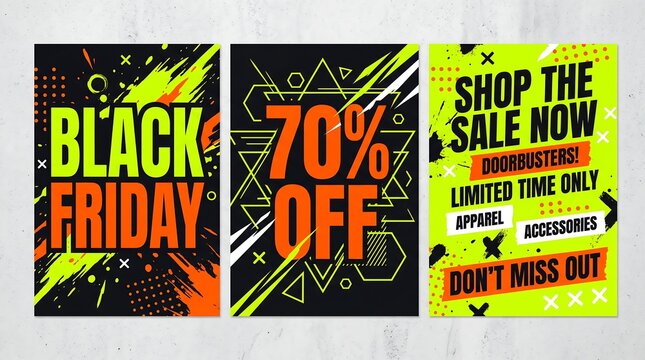 Black friday black friday apparel and accessories sale promotional posters set