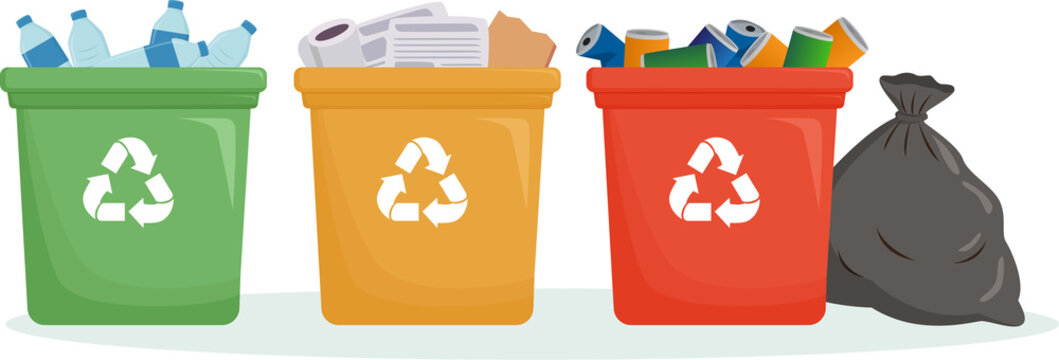 Color-coded bins for separating waste by type illustration design
