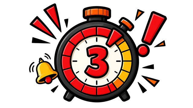 3 Second Countdown Timer Alarm Clock with Ringing Bell Graphic