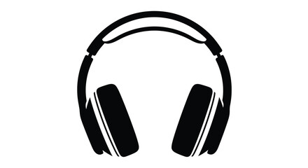Obraz premium A black silhouette of over ear headphones presents a minimalist design against a white background audio headset earphones