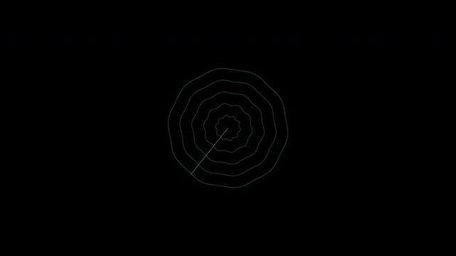 Cybernetic green wave radar HUD elements rotating on transparent background alpha channel