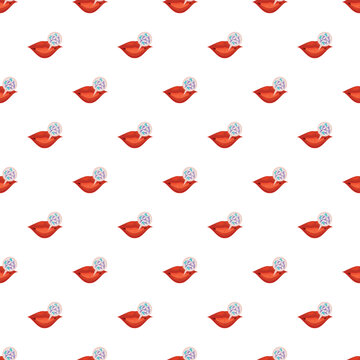 Seamless pattern of red lips talking with a brain icon in a speech bubble