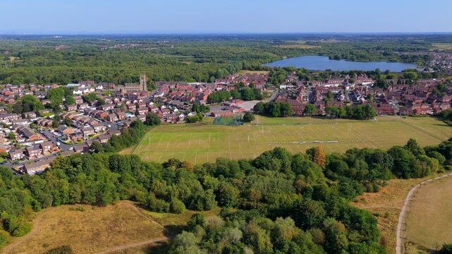 Aerial Video of Playing Fields, St James Church and Scotman's Flash in Wigan