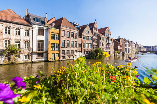 Belgium, Ghent, old town, houses at River Leie