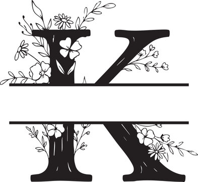Flower Split Letter K Monogram Decorative Design